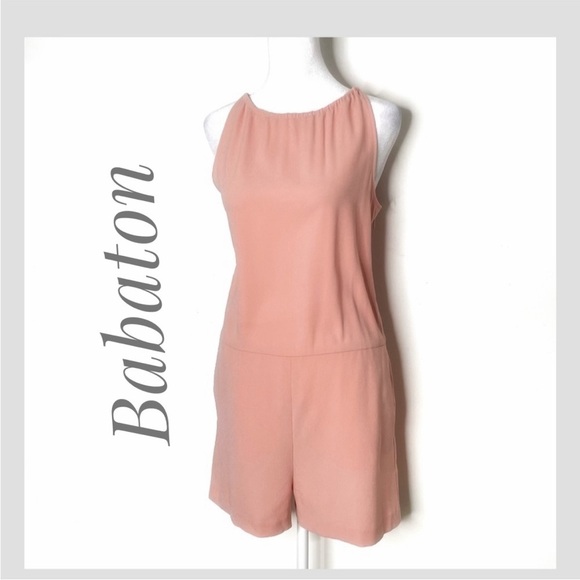 Babaton Aritzia Salvador Shorts Romper One Piece Sleeveless Halter Top Pink Sz 2 - Picture 1 of 8